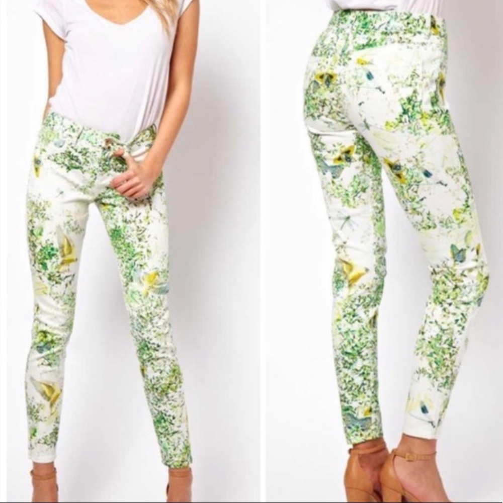 Ted Baker Paris Pannah Dancing Leaves Skinny Jeans Sz 28–run small!